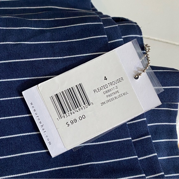 WeWoreWhat Blue Pinstripe Pleated Wide Leg Trousers - Picture 3 of 5